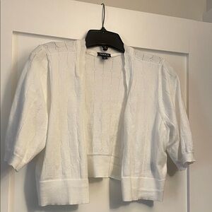 torrid White Cropped Open-Front Cardigan with Eyelet Knit
